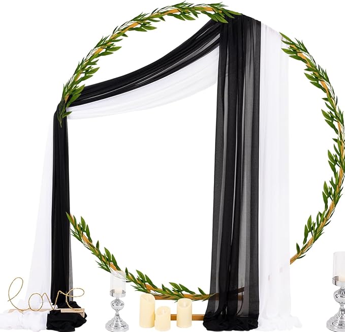Socomi Wedding Arch Draping Fabric 29" x 20Ft 2 Panels Black and White Sheer - Image 3