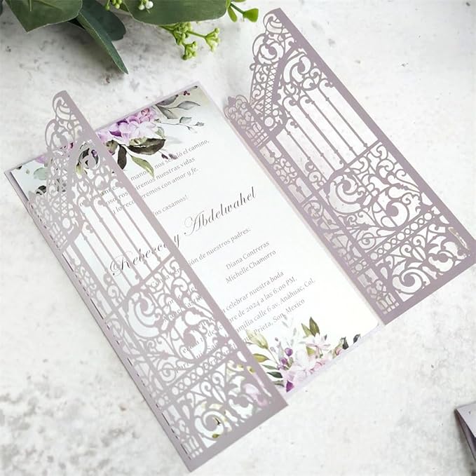MillaSaw Lavender Laser Cut Wedding Invitations Gate invite Folder - Image 5