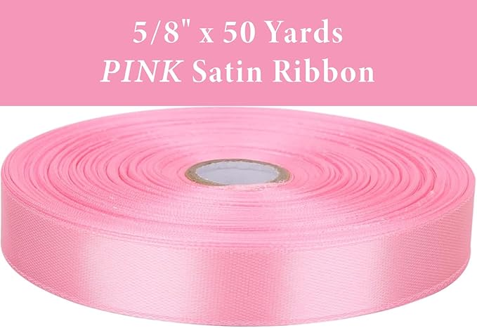 5/8 Inch Pink Satin Ribbon 50 Yards Solid Fabric Ribbons - Image 2