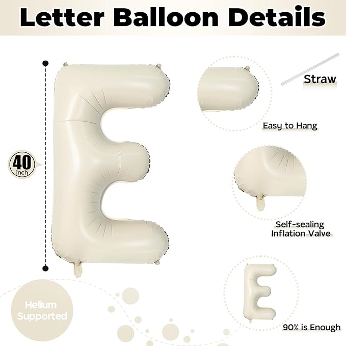 Big Letters Balloon E, 40 Inch Cream White Sand Helium Mylar Alphabet - Image 2