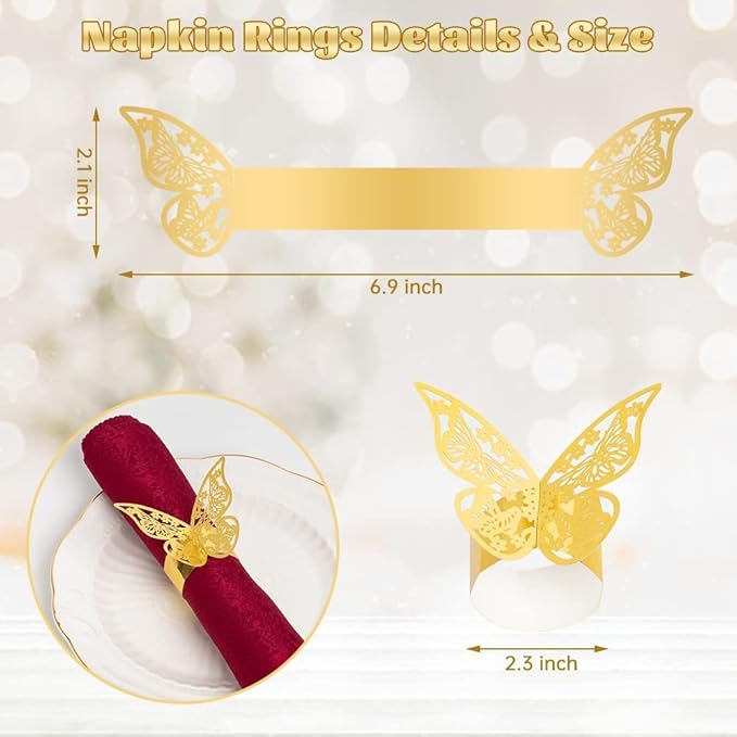 150 Pcs Napkin Rings Laser Cut Butterfly Shape Foil Paper Napkin Holder - Image 5