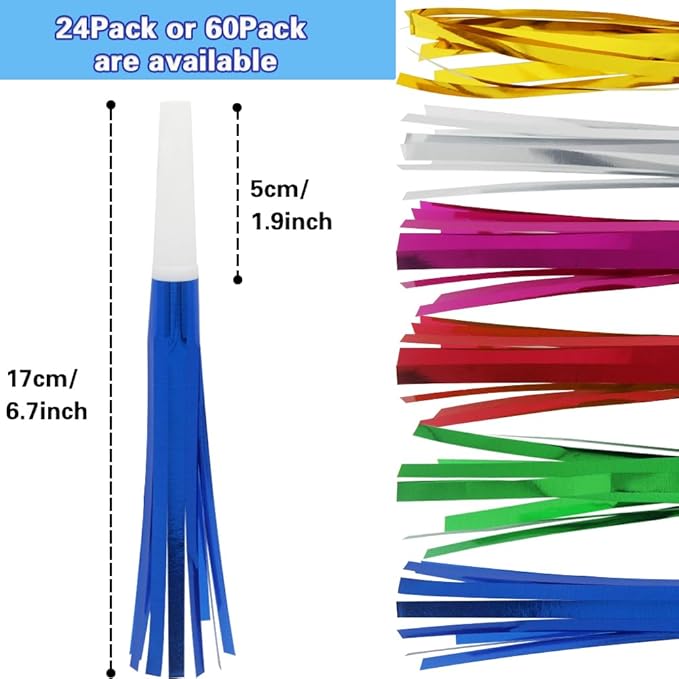 Lovecheer 24/60PCS Glitter Noise Makers Metallic Fringed Party Blowers - Image 2
