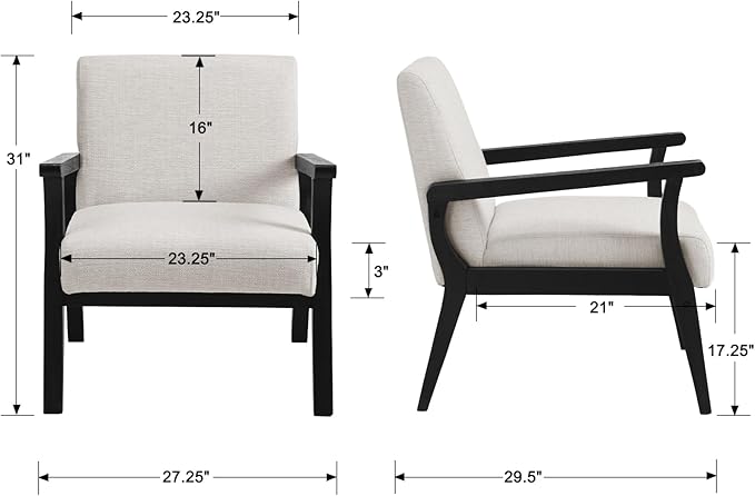 Mid Century Modern Accent Chair, Linen Upholstered Living Room Accent Armchair - Image 3