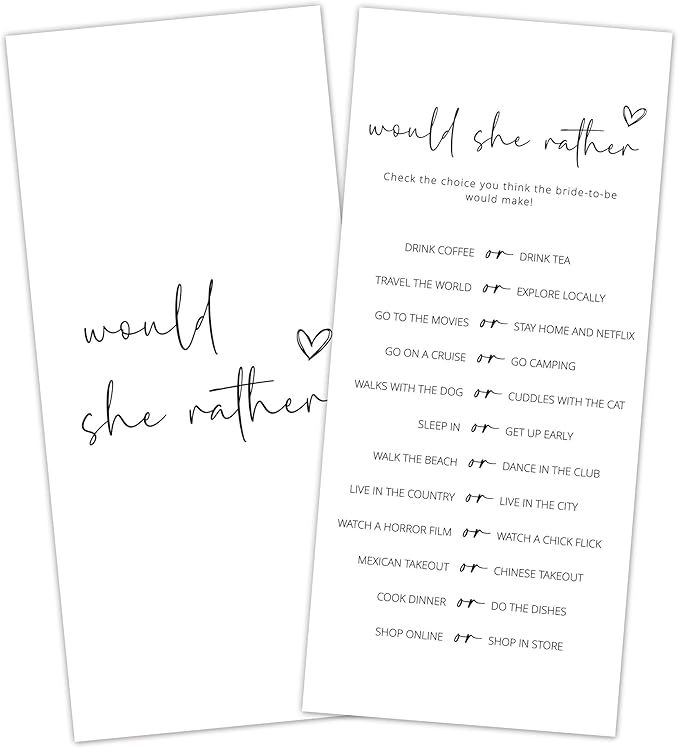 Bridal Shower Games, Would She Rather, Wedding Shower Games by Tsunerrorami