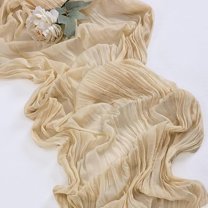 20 Pack Beige Cheesecloth Table Runner 17x108 Inch Boho Wrinkled Sheer Gauze - Image 7