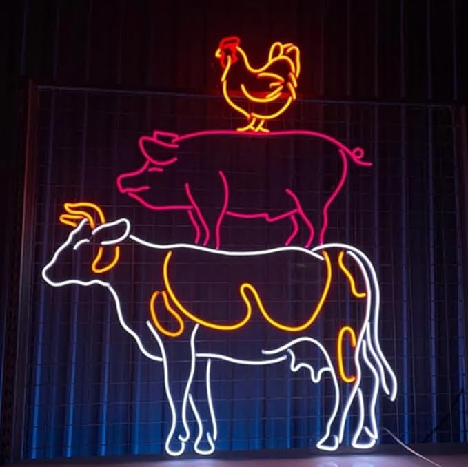 Cow Pig Chicken Farm & BBQ Restaurant Led Sign, Custom Neon Sign, Barbecue - Image 2