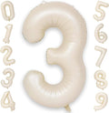 40 Inch Beige Numbers Balloons 3, Large Self Inflating Cream White Digit 3 by KAINSY