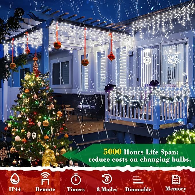 KNONEW 164FT 1600 LED Christmas Lights Outdoor Decoration White Timer 8Modes - Image 8