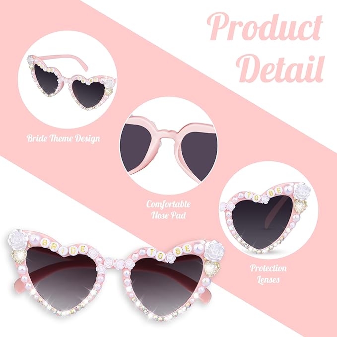 Bride Sunglasses for Bachelorette White Heart Glasses for Bride to Be Gift - Image 3