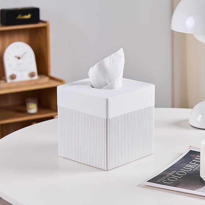 White Tissue Box Cover Square Resin Tissue Holder - Image 7