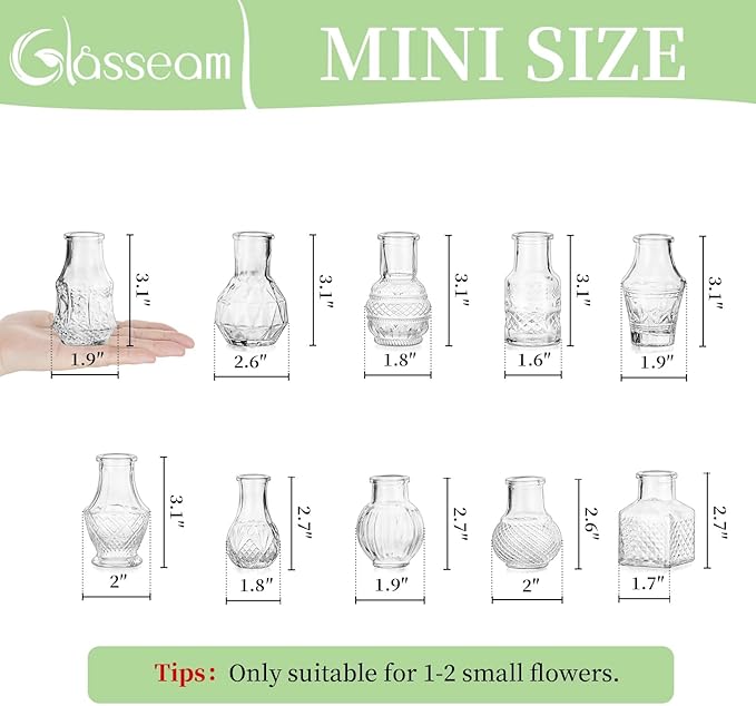 Glasseam Small Bud Vases for Centerpieces: 40PCS Mini Clear Glass Vase Set for - Image 3
