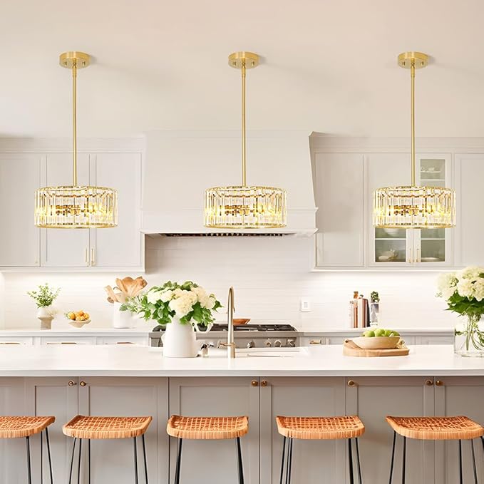 Gold Crystal Chandelier for Dining Room, 3-Light Modern Semi Flush Mount - Image 2