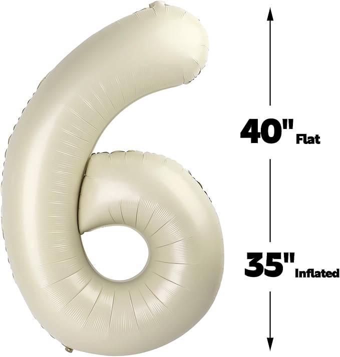 40 Inch Cream White Mylar Foil Number 6 Birthday Balloon, Digital Balloons - Image 2