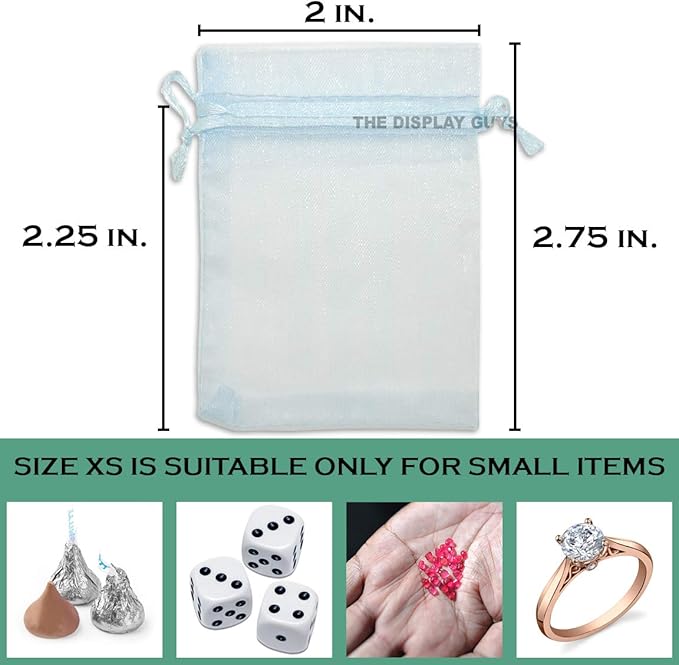 TheDisplayGuys 100-Pack XS 2x2 3/4" Blue Sheer Organza Gift Bags - Image 2