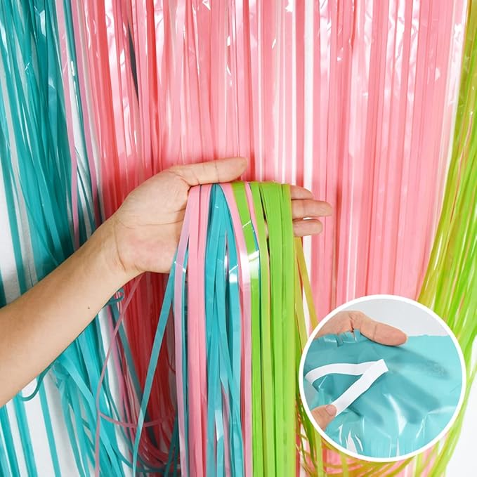 BEISHIDA 2Pcs Blue Pink Green Door Streamers Pastel Colors Foil Fringe Curtains - Image 3
