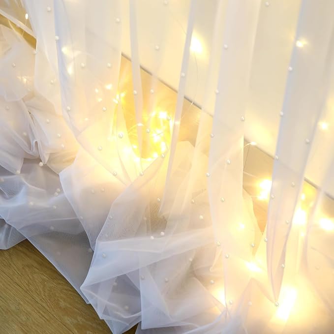 10 x 10 FT Pearl White Tulle Backdrop Curtain - Image 8