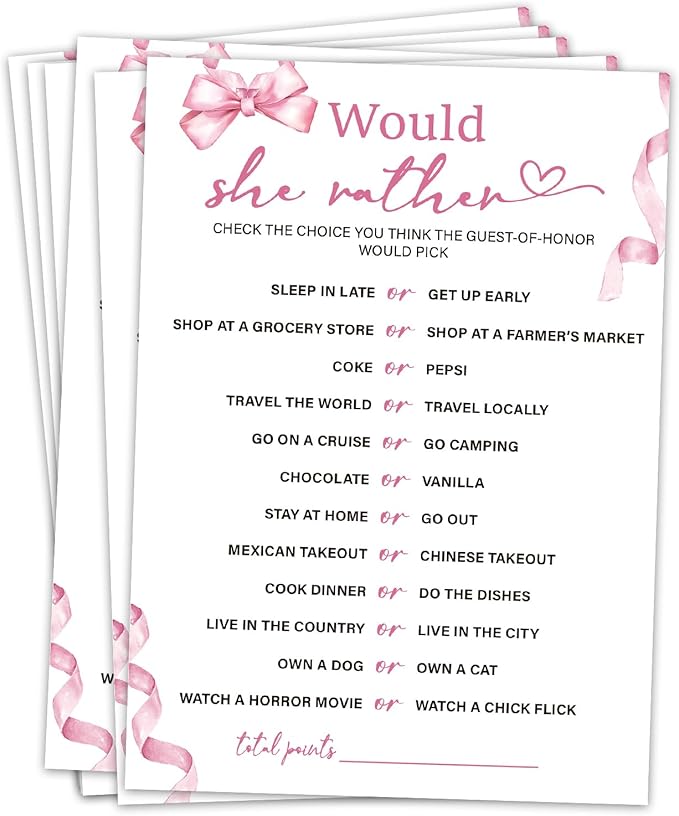 Bridal Shower Games 30 Guests, Would She Rather Bridal Shower Wedding Games by Unknown