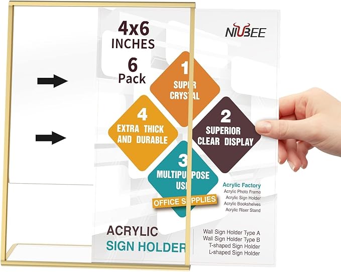 NIUBEE 4 x 6 Gold Frames, 6 Pack Acrylic Slanted Back Gold Picture Frames - Image 4
