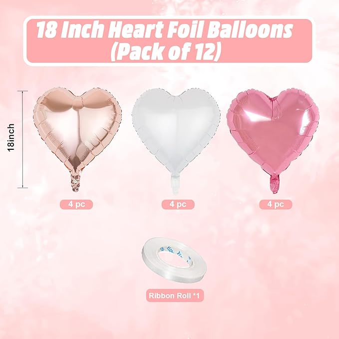 Pink White Heart Balloons, 18 Inch White Rose gold Heart Shape Balloon - Image 2