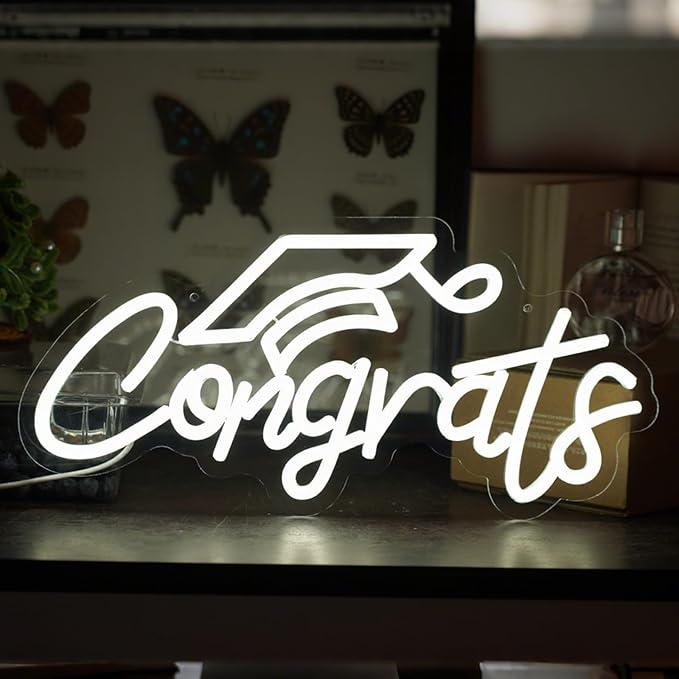 Congrats Grad Neon Sign for Backdrop wall decor，Dimmable USB Powered Light Up by BEAUTIFULLIFE-US