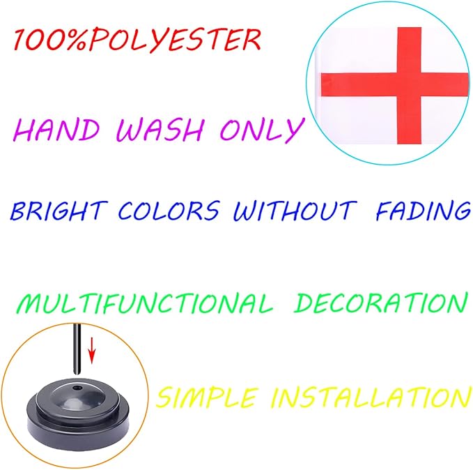 WXTWK 2 Pack England Flag England Deluxe Desk Flag Set - Image 3