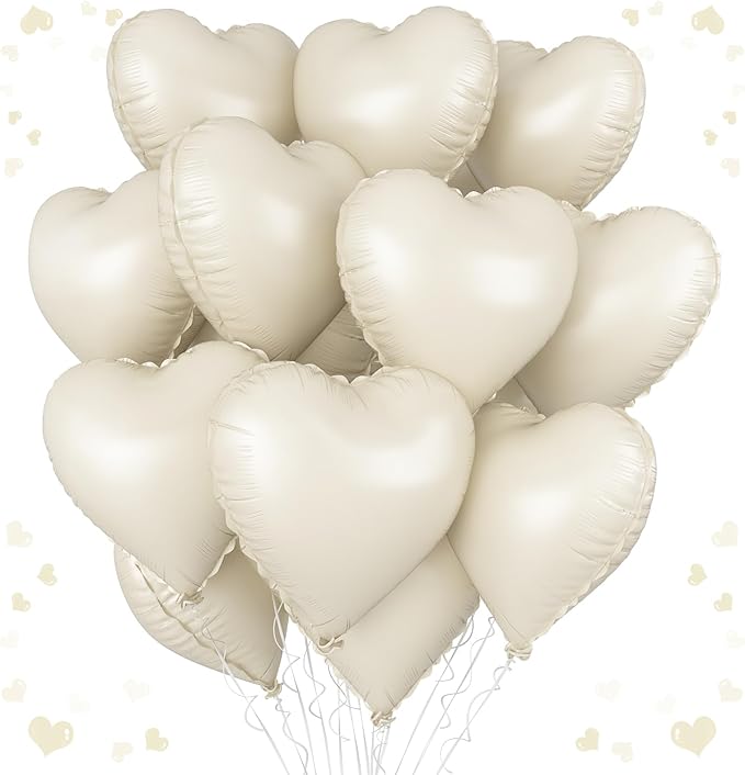 Cream Heart Balloons, 18 Inch Cream White Heart Shape Balloon by vibzox