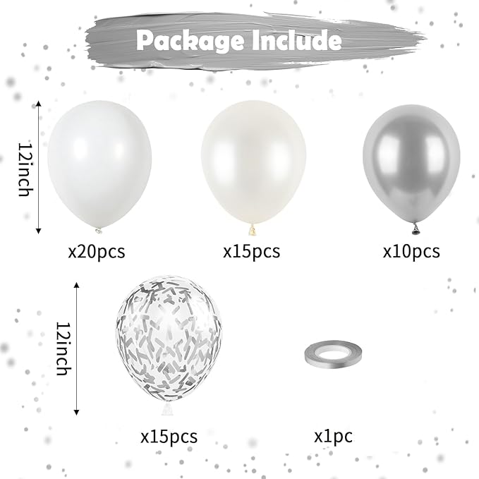 White and Silver Balloons, Metallic Silver and White Balloons Pearl White - Image 2