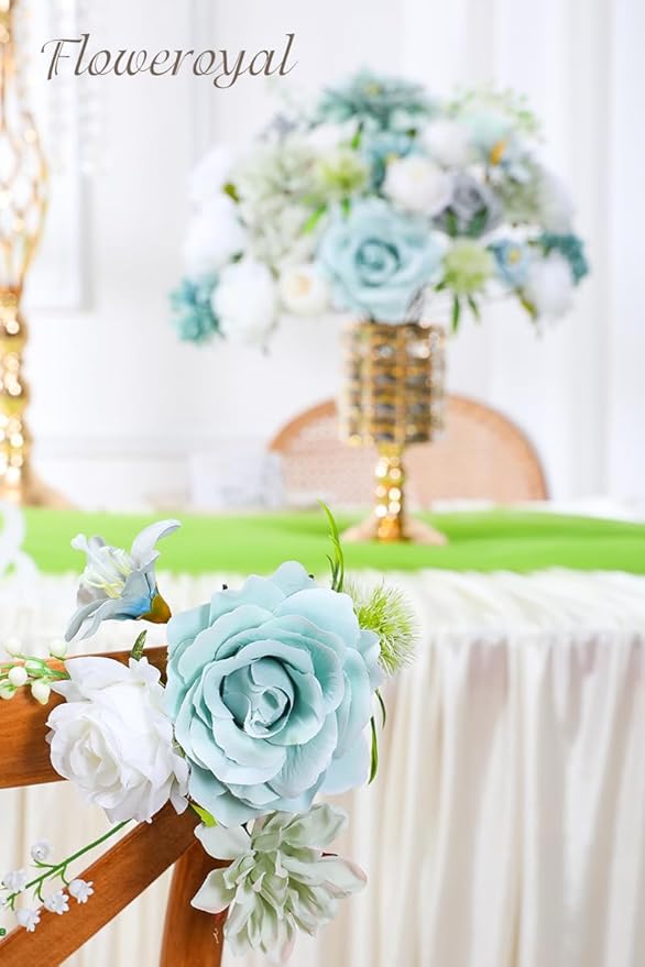 Floweroyal Artificial Flowers Combo Teal Blue Flowers Mix Silk Flowers Dahlia - Image 5