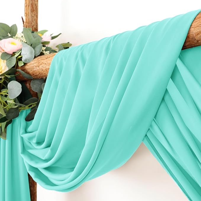 Wedding Arch Draping Fabric 2 Panels 30'' x 18FT Teal Sheer Chiffon Arch Drapery - Image 2