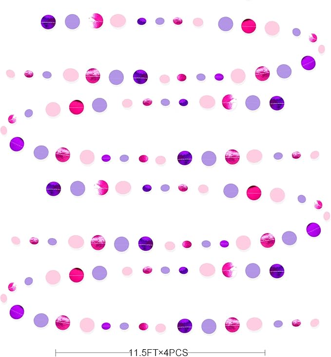 Pink and Purple Party Decorations Circle Dots Garland Hot Pink Lavender Hanging - Image 2