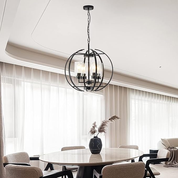 Black Chandelier Lighting with Clear Glass - Image 5