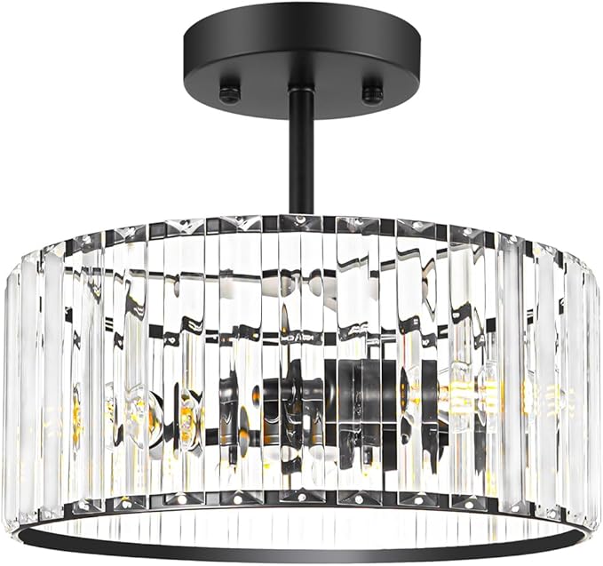 Modern Crystal Ceiling Light, Matte Black Semi Flush Mount Ceiling Lighting by Unknown