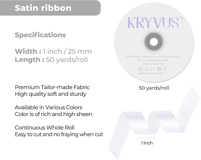 White Satin Ribbon 1 inch X Continuous 50 Yards, Single Face Polyester Ribbon - Image 3
