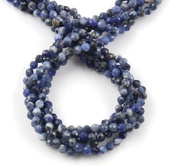 Song Xi 90pcs 4mm Natural Old Blue Sodalite Gemstone Beads Faceted Round Loose - Image 3
