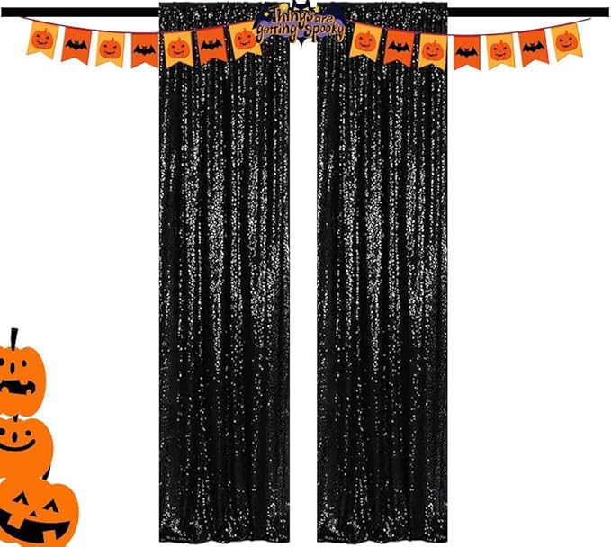 Black Sequin Backdrop Curtains Glitter Drapes 2FTx8FT 2 Panels - Image 8