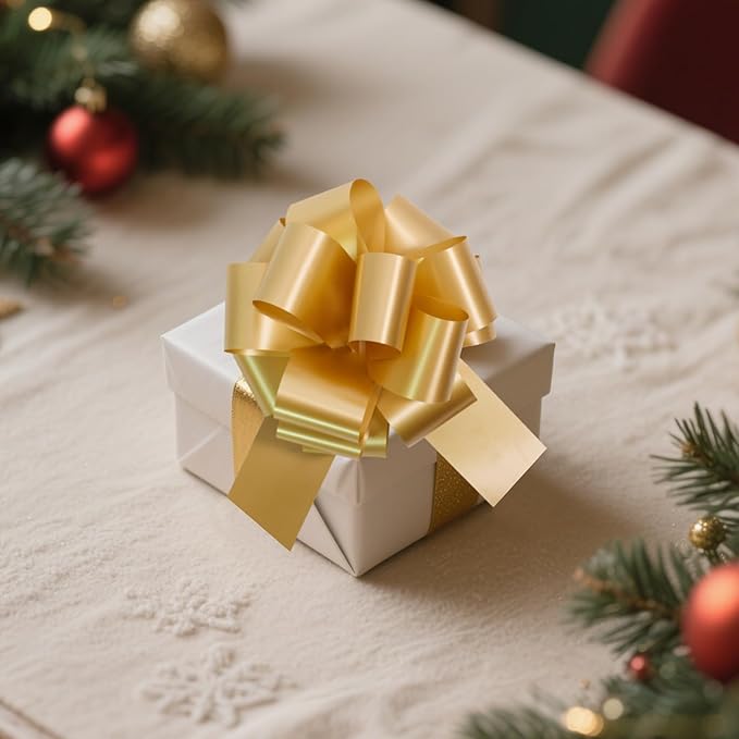 12 PCS 6 Inch Golden Pull Bows - Image 4