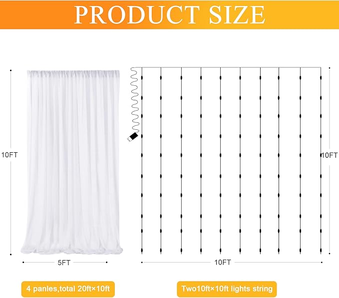 Fomcet Tulle Backdrop Curtains White 20FT X 10FT Tulle Curtains - Image 2
