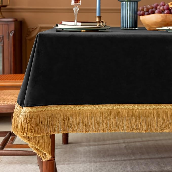 F-CHU Luxury Black Tablecloth Thickset Velvet Tablecloth by F-CHU