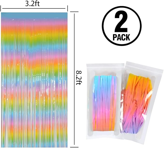 Melsan 2 Pack 3.2 ft x 8.2 ft Pastel Tinsel Foil Fringe Curtains Backdrop - Image 7