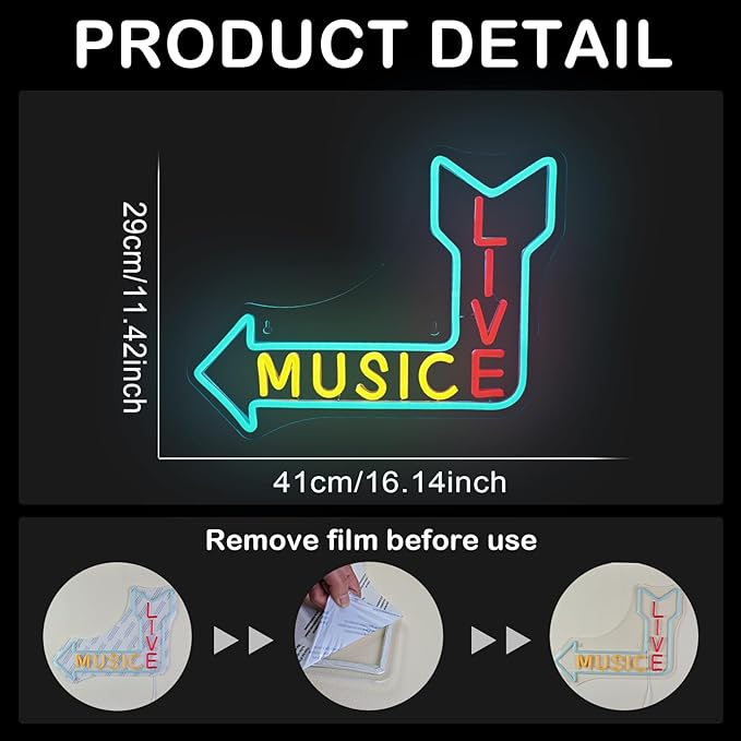 LIVE MUSIC Neon Sign – LED Arrow Neon Light - Image 6