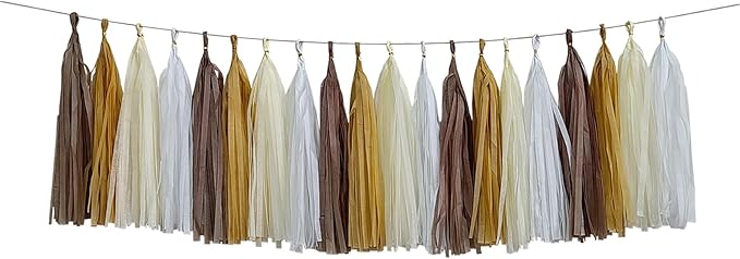 ZOOYOO Brown Tassel Garland Tissue Paper Tassel Banner, Boho Table Decor by ZOOYOO