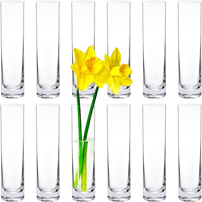 12 Pack 7 Inch Glass Cylinder Bud Vases by LOSYHU
