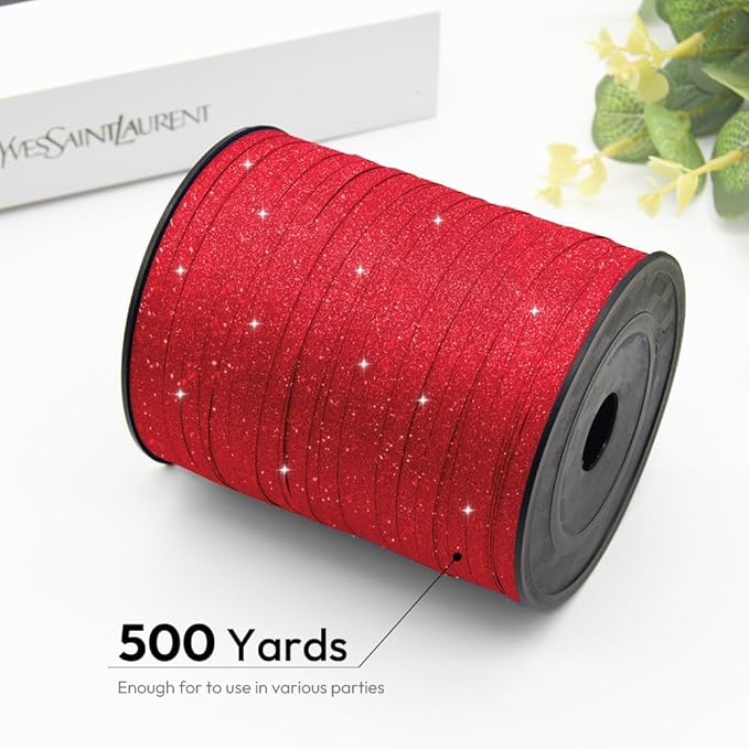 Red Glitter Curling Ribbon, 1/5" Wide x 500 Yards Christmas Curling Ribbons - Image 2