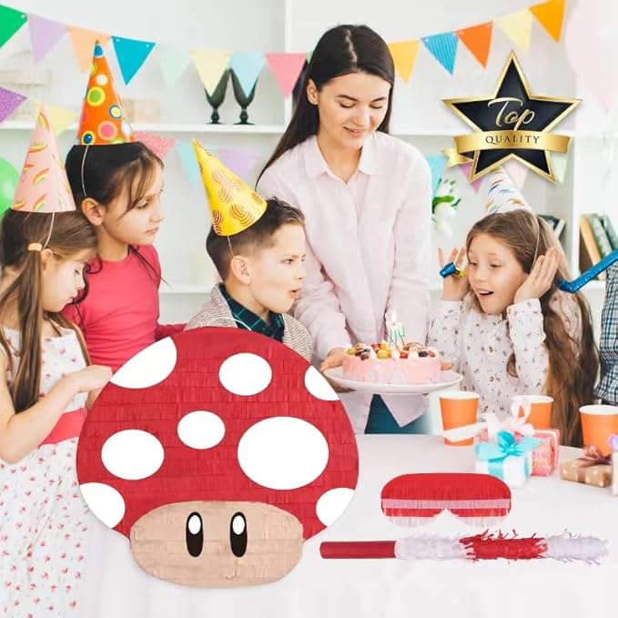 Mushroom Pinatas Bundle with a Blindfold and a Bat, Mexican Theme Parties - Image 7