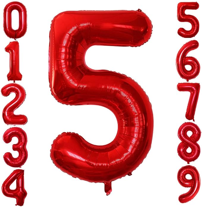 GOER Red Foil Balloons Number 5, Huge Number Balloons by GOER