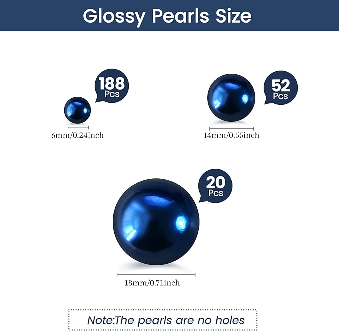 260Pcs Navy Blue Glossy Beads for Centerpiece Decor, Artifical Pearls Vase - Image 2