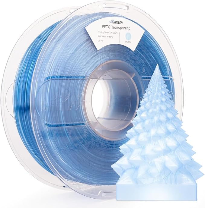 AMOLEN Rapid PETG Transparent 3D Printer Filament 1.75mm +/-0.02mm, Transcucent by AMOLEN
