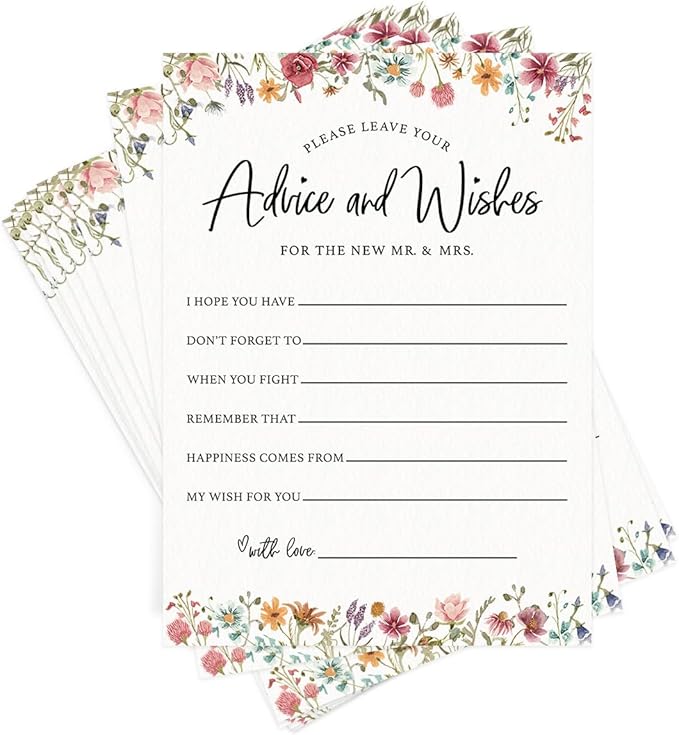 Printed Party Wedding Advice Cards – Wildflower Theme, Bridal Shower Games and by PrintedParty