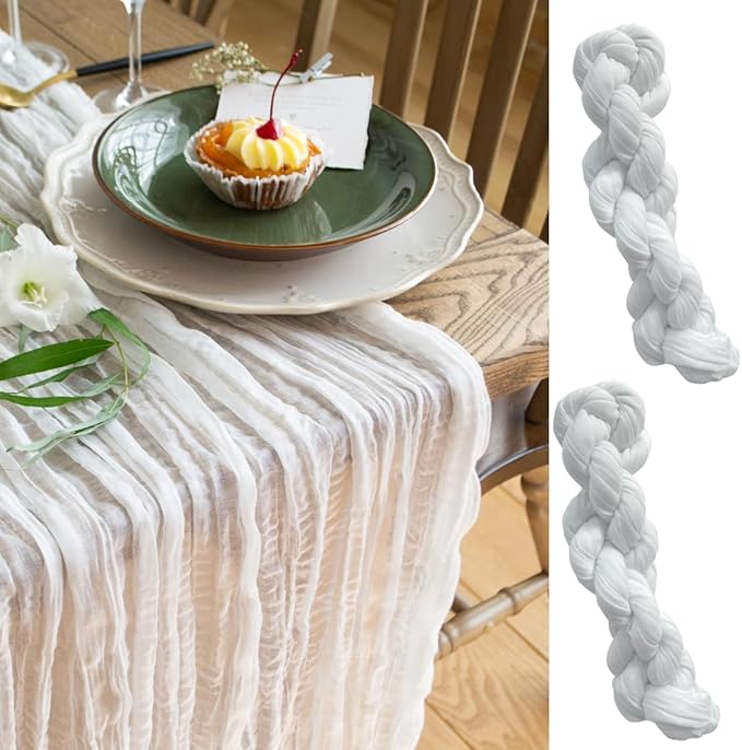 White Cheesecloth Table Runner Set of 2, Cotton Gauze Runner Rustic Table by YourMagicMoment