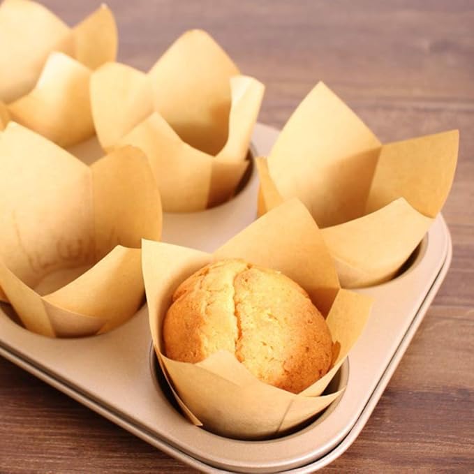 150pcs Tulip Cupcake Liners Natural Baking Cups Muffin Paper Liner Grease-Proof - Image 3